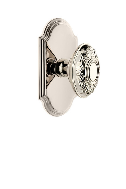 Grandeur Hardware - Arc Plate Passage with Grande Victorian Knob in Polished Nickel - ARCGVC - 811196