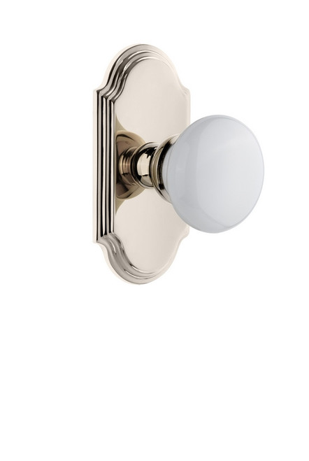 Grandeur Hardware - Arc Plate Passage with Hyde Park Knob in Polished Nickel - ARCHYD - 812279