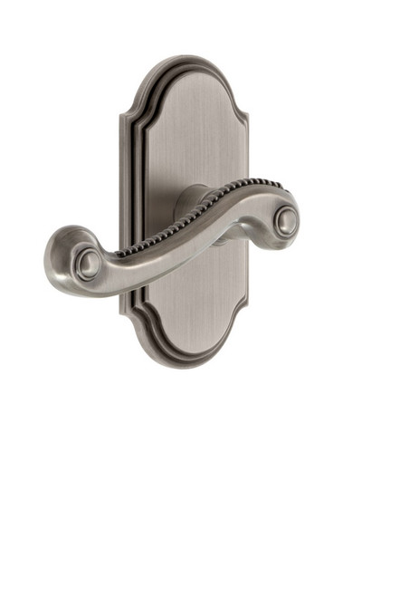 Grandeur Hardware - Arc Plate Passage with Newport Lever in Antique Pewter - ARCNEW - 821056