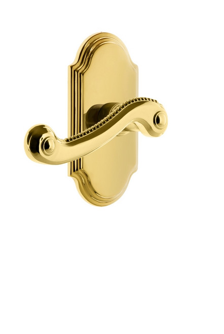 Grandeur Hardware - Arc Plate Passage with Newport Lever in Polished Brass - ARCNEW - 821036