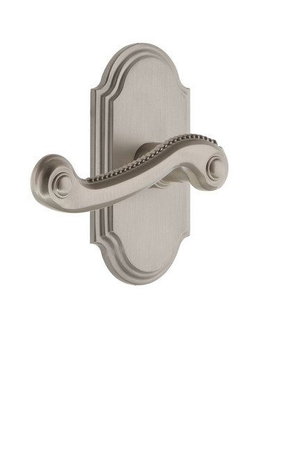 Grandeur Hardware - Arc Plate Passage with Newport Lever in Satin Nickel - ARCNEW - 821044