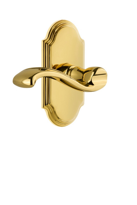 Grandeur Hardware - Arc Plate Passage with Portofino Lever in Polished Brass - ARCPRT - 812980