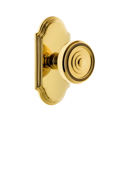 Grandeur Hardware - Arc Plate Passage with Soleil Knob in Lifetime Brass - ARCSOL - 812298