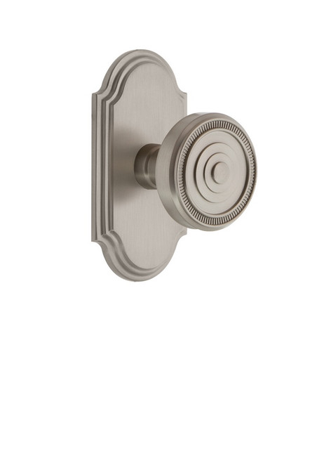 Grandeur Hardware - Arc Plate Passage with Soleil Knob in Satin Nickel - ARCSOL - 811276