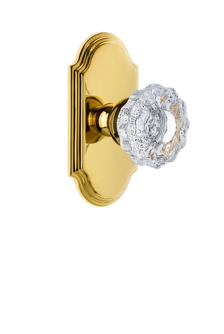 Grandeur Hardware - Arc Plate Passage with Versailles Crystal Knob in Polished Brass - ARCVER - 812306