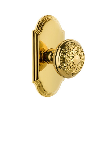 Grandeur Hardware - Arc Plate Passage with Windsor Knob in Polished Brass - ARCWIN - 812313