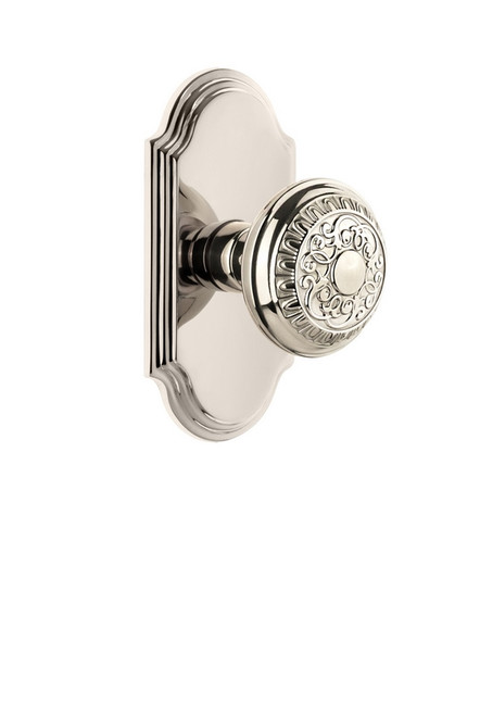 Grandeur Hardware - Arc Plate Passage with Windsor Knob in Polished Nickel - ARCWIN - 811203