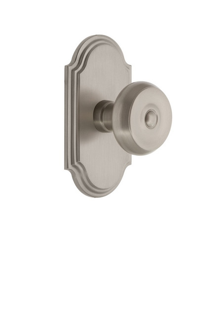 Grandeur Hardware - Arc Plate Privacy with Bouton Knob in Satin Nickel - ARCBOU - 821342