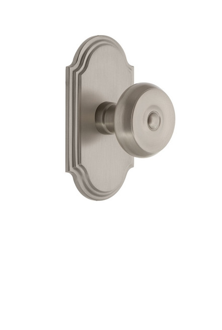 Grandeur Hardware - Arc Plate Privacy with Bouton Knob in Satin Nickel - ARCBOU - 821358