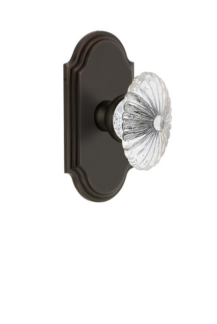 Grandeur Hardware - Arc Plate Privacy with Burgundy Crystal Knob in Timeless Bronze - ARCBUR - 821409