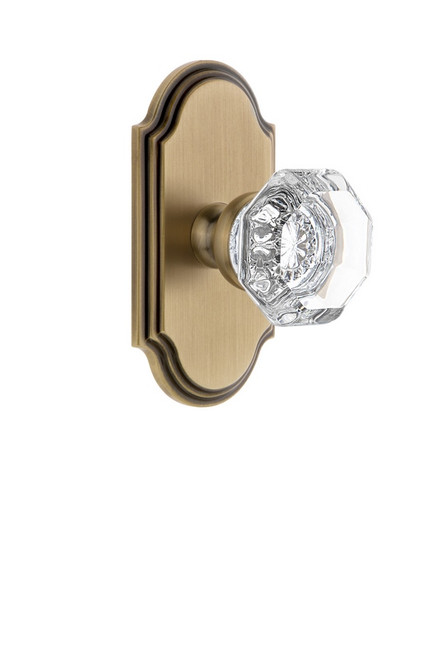 Grandeur Hardware - Arc Plate Privacy with Chambord Crystal Knob in Vintage Brass - ARCCHM - 821513