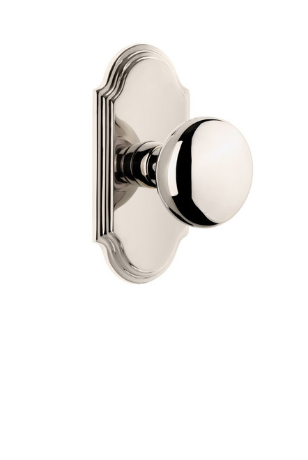 Grandeur Hardware - Arc Plate Privacy with Fifth Avenue Knob in Polished Nickel - ARCFAV - 821751