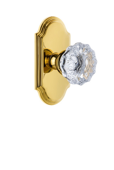 Grandeur Hardware - Arc Plate Privacy with Fontainebleau Crystal Knob in Lifetime Brass - ARCFON - 821808