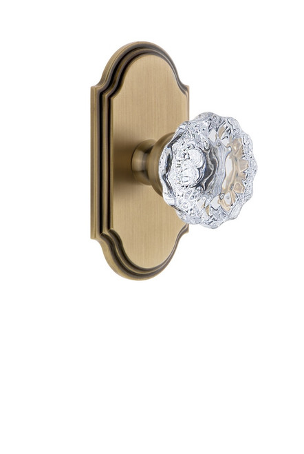 Grandeur Hardware - Arc Plate Privacy with Fontainebleau Crystal Knob in Vintage Brass - ARCFON - 821872