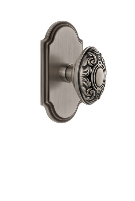 Grandeur Hardware - Arc Plate Privacy with Grande Victorian Knob in Antique Pewter - ARCGVC - 821931