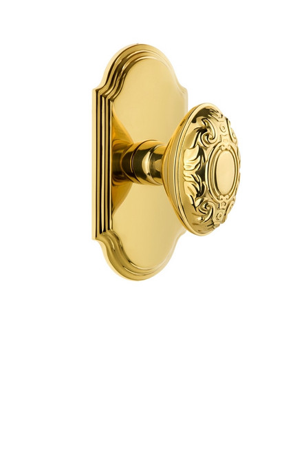 Grandeur Hardware - Arc Plate Privacy with Grande Victorian Knob in Lifetime Brass - ARCGVC - 821973