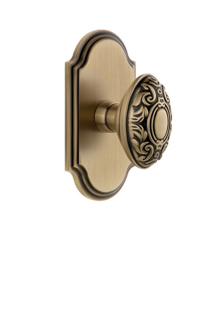 Grandeur Hardware - Arc Plate Privacy with Grande Victorian Knob in Vintage Brass - ARCGVC - 821996