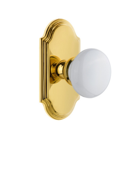 Grandeur Hardware - Arc Plate Privacy with Hyde Park Knob in Polished Brass - ARCHYD - 822040
