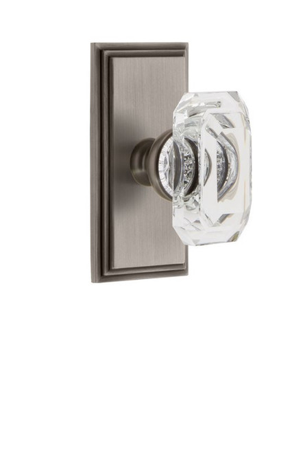 Grandeur Hardware - Carre Plate Double Dummy with Baguette Crystal Knob in Antique Pewter - CARBCC - 828182