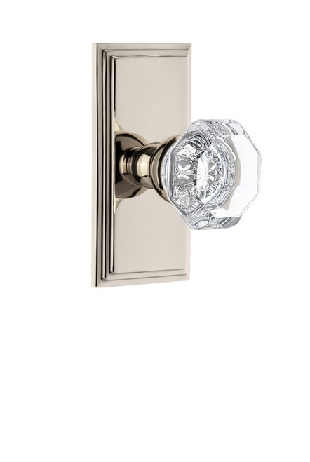 Grandeur Hardware - Carre Plate Double Dummy with Chambord Crystal Knob in Polished Nickel - CARCHM - 811035