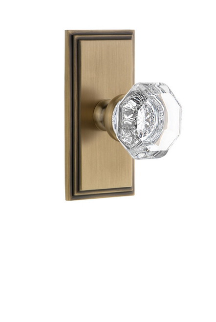 Grandeur Hardware - Carre Plate Double Dummy with Chambord Crystal Knob in Vintage Brass - CARCHM - 811033