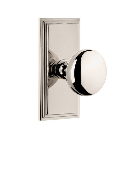 Grandeur Hardware - Carre Plate Double Dummy with Fifth Avenue Knob in Polished Nickel - CARFAV - 811000