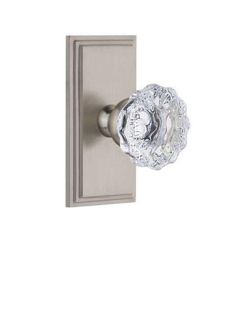 Grandeur Hardware - Carre Plate Double Dummy with Fontainebleau Crystal Knob in Satin Nickel - CARFON - 811038
