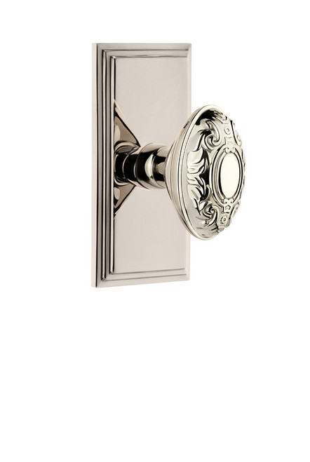 Grandeur Hardware - Carre Plate Double Dummy with Grande Victorian Knob in Polished Nickel - CARGVC - 811014