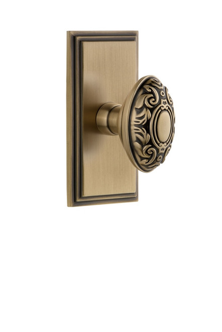 Grandeur Hardware - Carre Plate Double Dummy with Grande Victorian Knob in Vintage Brass - CARGVC - 811012