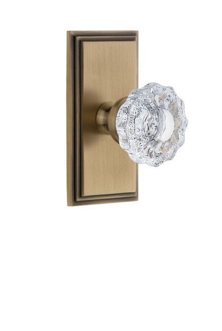 Grandeur Hardware - Carre Plate Double Dummy with Versailles Crystal Knob in Vintage Brass - CARVER - 811047