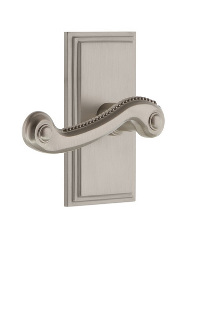 Grandeur Hardware - Carre Plate Dummy with Newport Lever in Satin Nickel - CARNEW - 824673