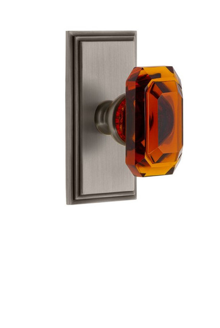Grandeur Hardware - Carre Plate Passage with Baguette Crystal Knob in Antique Pewter - CARBCA - 827739