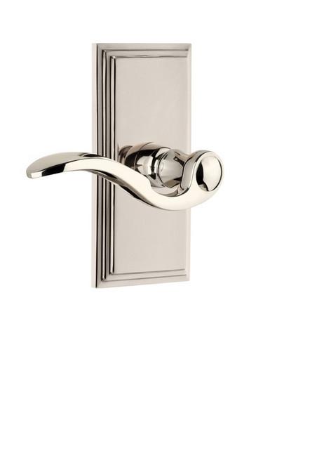 Grandeur Hardware - Carre Plate Passage with Bellagio Lever in Polished Nickel - CARBEL - 812988