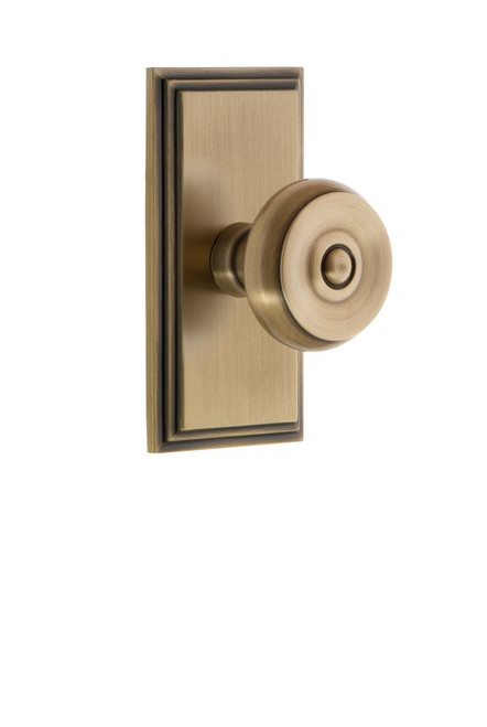 Grandeur Hardware - Carre Plate Passage with Bouton Knob in Vintage Brass - CARBOU - 812338