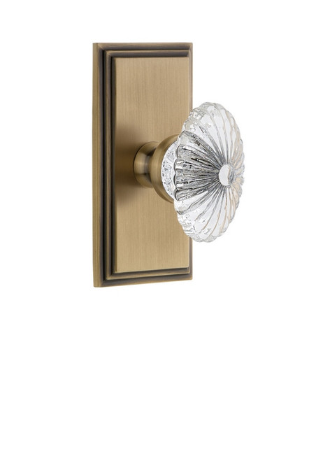 Grandeur Hardware - Carre Plate Passage with Burgundy Crystal Knob in Vintage Brass - CARBUR - 812345