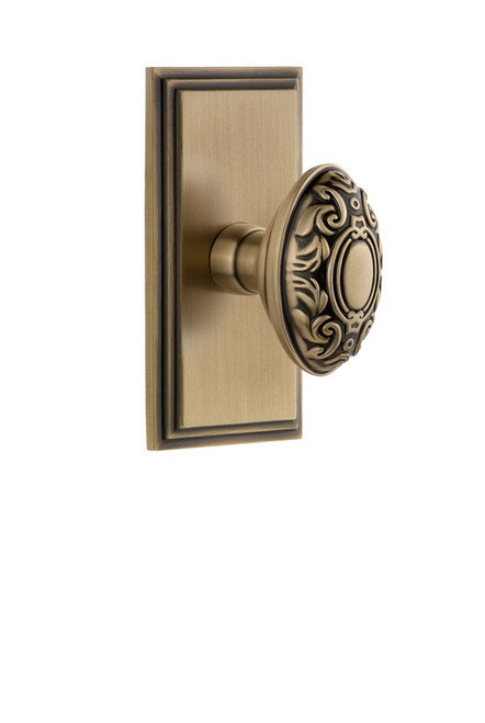 Grandeur Hardware - Carre Plate Passage with Grande Victorian Knob in Vintage Brass - CARGVC - 810739