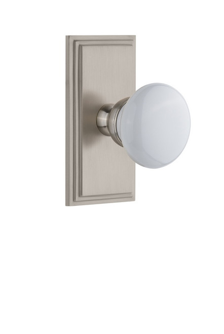 Grandeur Hardware - Carre Plate Passage with Hyde Park Knob in Satin Nickel - CARHYD - 810716