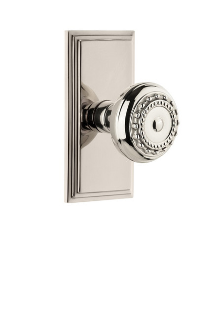 Grandeur Hardware - Carre Plate Passage with Parthenon Knob in Polished Nickel - CARPAR - 812398