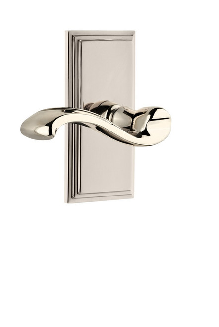 Grandeur Hardware - Carre Plate Passage with Portofino Lever in Polished Nickel - CARPRT - 812995