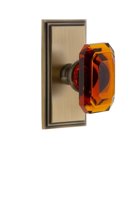 Grandeur Hardware - Carre Plate Privacy with Baguette Crystal Knob in Vintage Brass - CARBCA - 828351