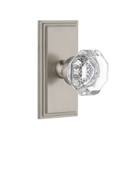 Grandeur Hardware - Carre Plate Privacy with Chambord Crystal Knob in Satin Nickel - CARCHM - 825278