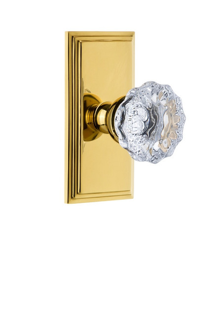 Grandeur Hardware - Carre Plate Privacy with Fontainebleau Crystal Knob in Lifetime Brass - CARFON - 825337