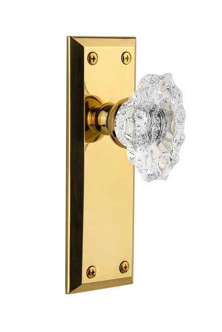 Grandeur Hardware - Fifth Avenue Plate Double Dummy with Biarritz Crystal Knob in Polished Brass - FAVBIA - 800558