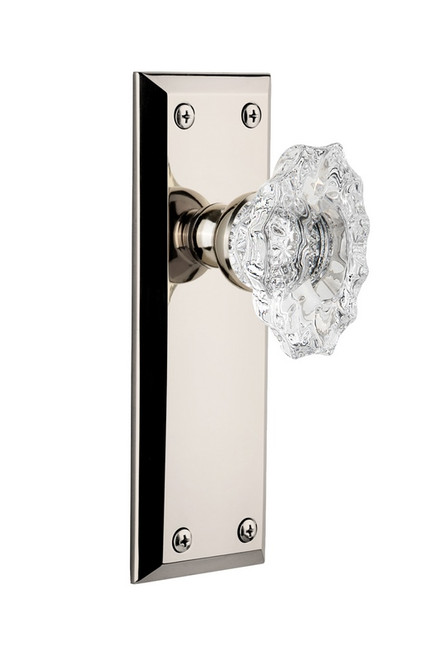 Grandeur Hardware - Fifth Avenue Plate Double Dummy with Biarritz Crystal Knob in Polished Nickel - FAVBIA - 800563