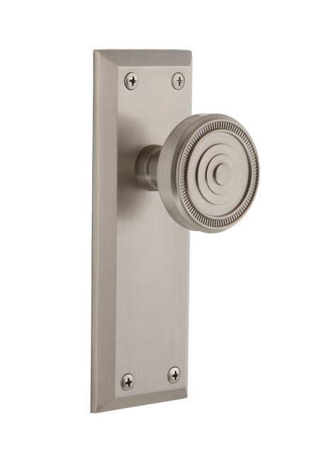 Grandeur Hardware - Fifth Avenue Plate Double Dummy with Soleil Knob in Satin Nickel - FAVSOL - 808071