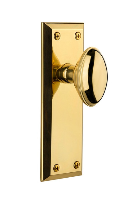 Grandeur Hardware - Fifth Avenue Plate Passage with Eden Prairie Knob in Polished Brass - FAVEDN - 812601