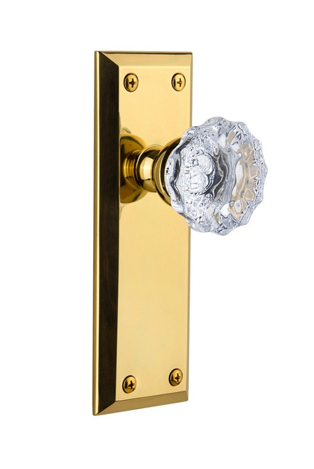 Grandeur Hardware - Fifth Avenue Plate Passage with Fontainebleau Knob in Polished Brass - FAVFON - 812618