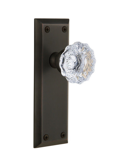 Grandeur Hardware - Fifth Avenue Plate Passage with Fontainebleau Knob in Timeless Bronze - FAVFON - 812621