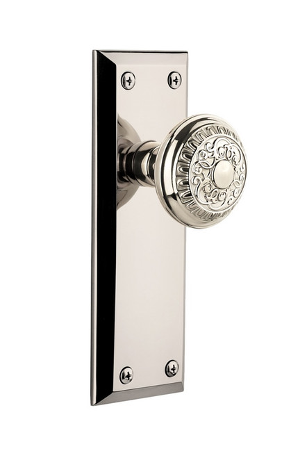 Grandeur Hardware - Fifth Avenue Plate Passage with Windsor Knob in Polished Nickel - FAVWIN - 801234