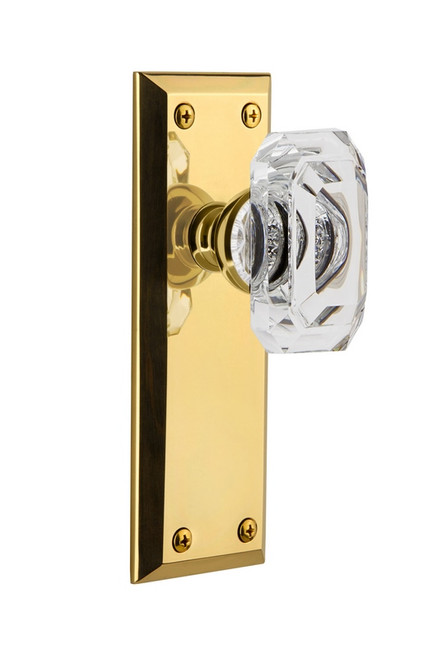 Grandeur Hardware - Fifth Avenue Plate Privacy with Baguette Crystal Knob in Lifetime Brass - FAVBCC - 828396
